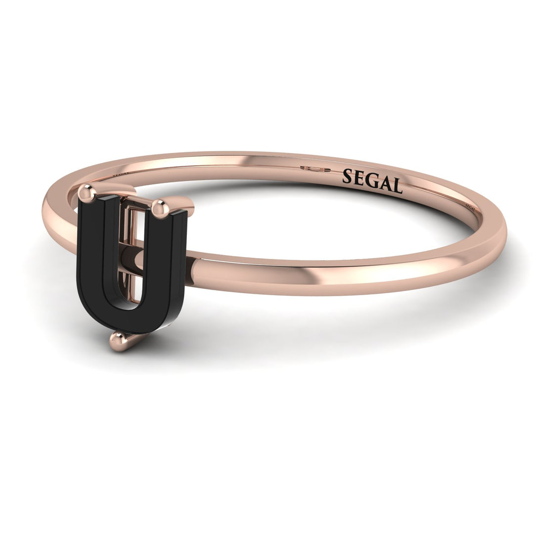 U Letter - Initial Rose Gold Diamond Ring
