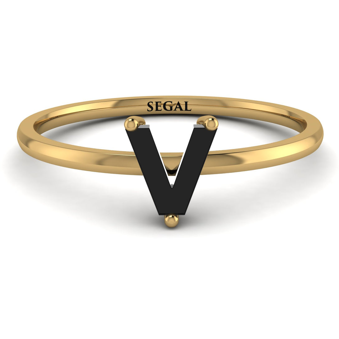 V Letter - Initial Gold Diamond Ring