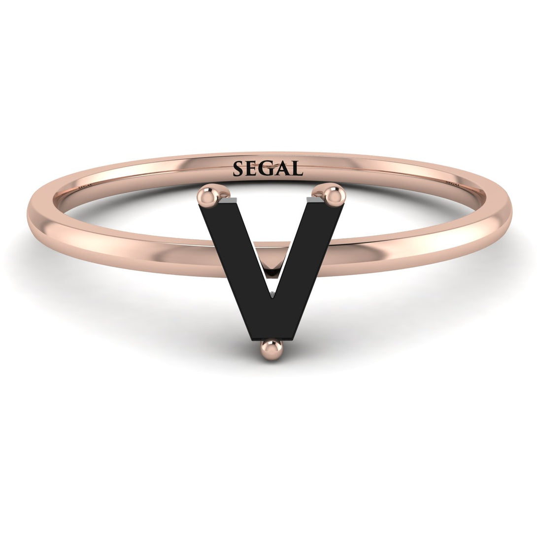 V Letter - Initial Rose Gold Diamond Ring
