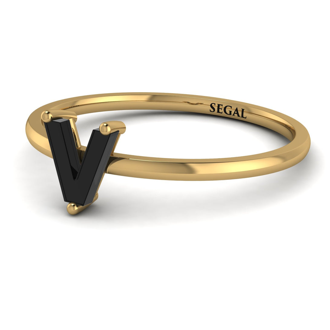 V Letter - Initial Gold Diamond Ring
