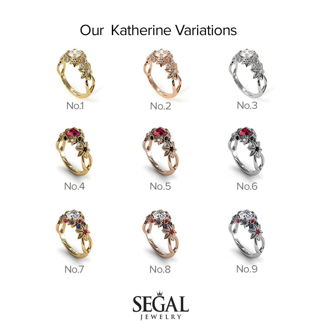 Two Tones Flowers And Branches Diamond Ring - Katherine no. 19