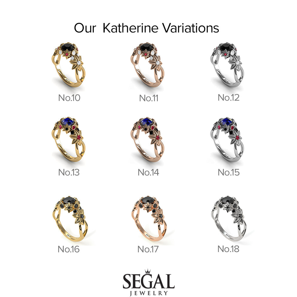 Two Tones Flowers And Branches Diamond Ring - Katherine no. 21