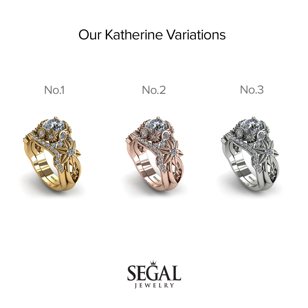 Flowers And Branches Bridal Set Diamond Ring - Katherine no. 2
