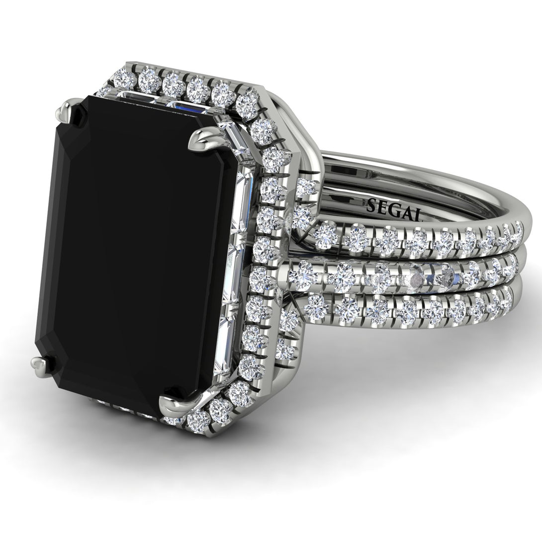 Kristina's Bridal Set Halo Emerald Cut Diamond Ring With Hidden Diamonds - Rowan No. 900