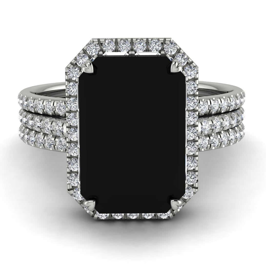 Kristina's Bridal Set Halo Emerald Cut Diamond Ring With Hidden Diamonds - Rowan No. 900