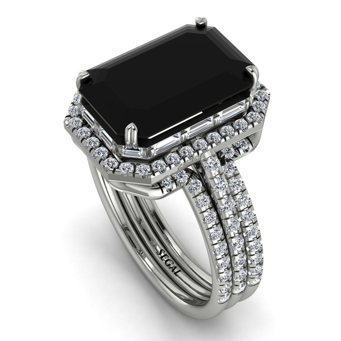 Kristina's Bridal Set Halo Emerald Cut Diamond Ring With Hidden Diamonds - Rowan No. 900