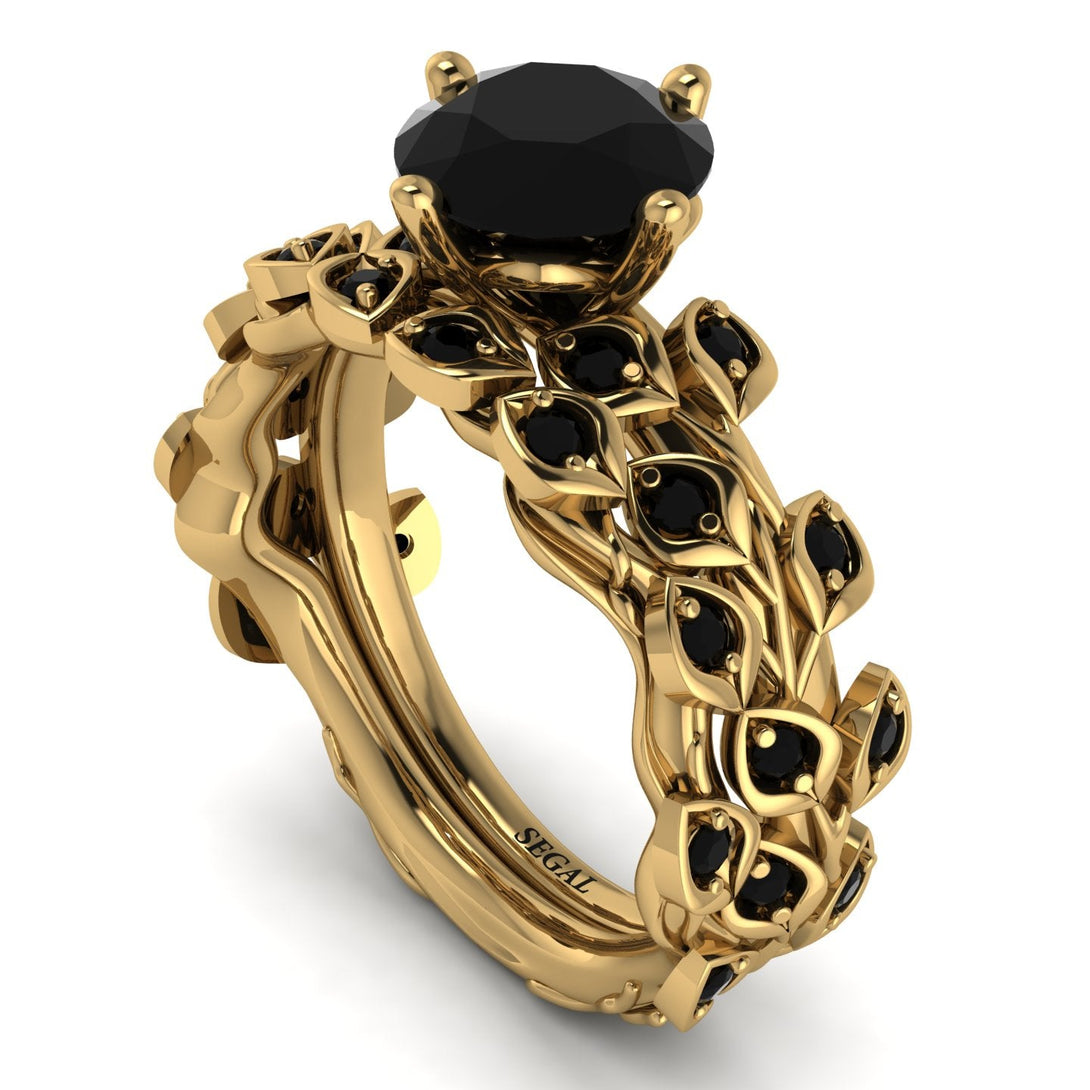 Leaves All Around Black Diamond Wedding Bridal Set - Sydney 2ct No. 37