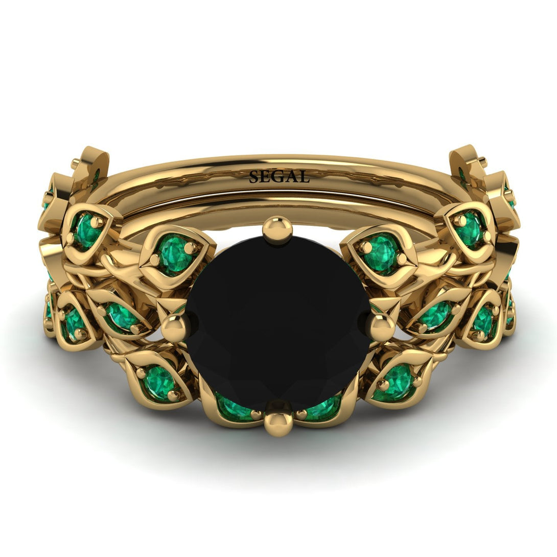 Leaves All Around Black Diamond Wedding Bridal Set - Sydney 2ct No. 22