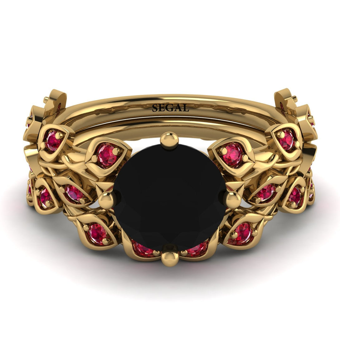 Leaves All Around Black Diamond Wedding Bridal Set - Sydney 2ct No. 52