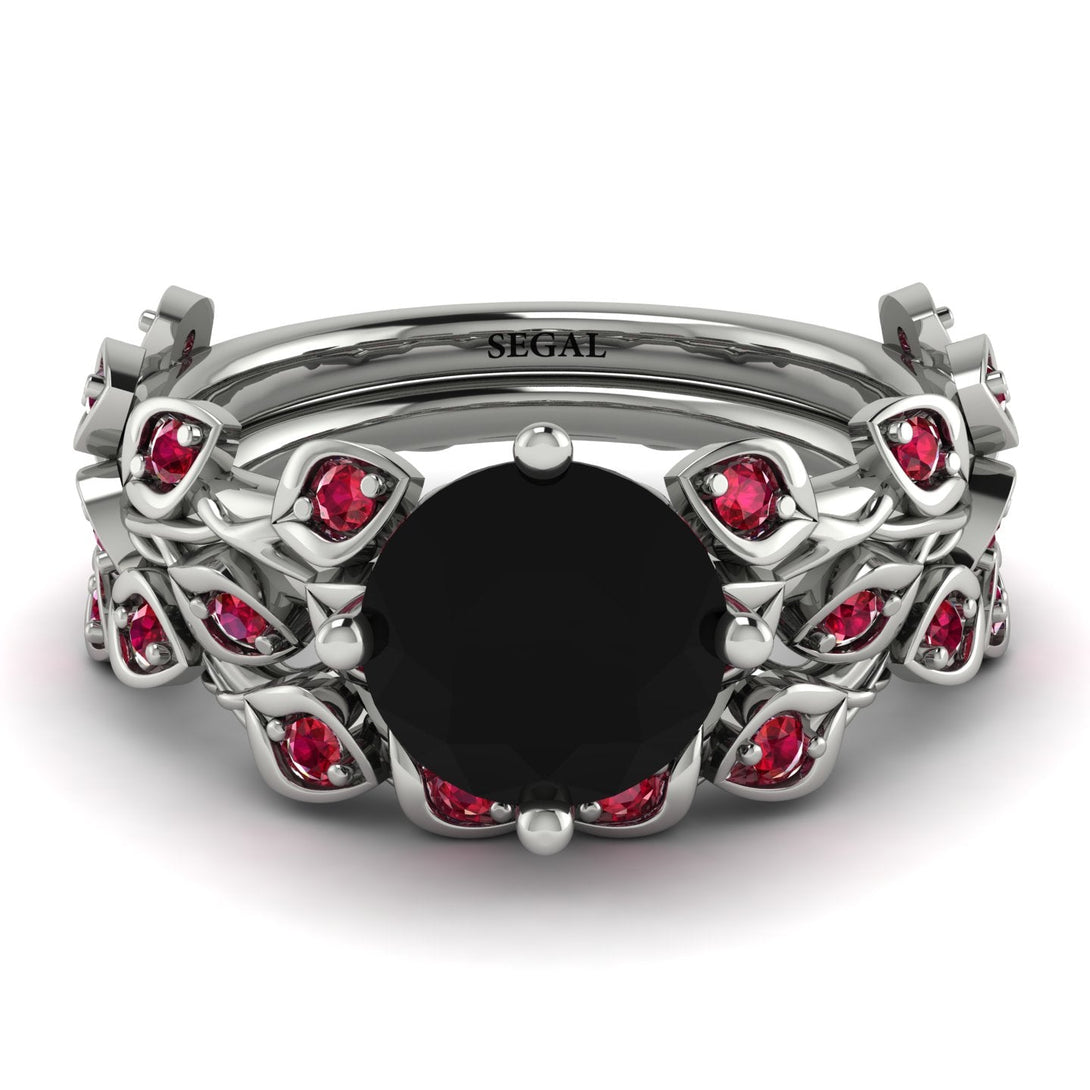 Leaves All Around Black Diamond Wedding Bridal Set - Sydney 2ct No. 54