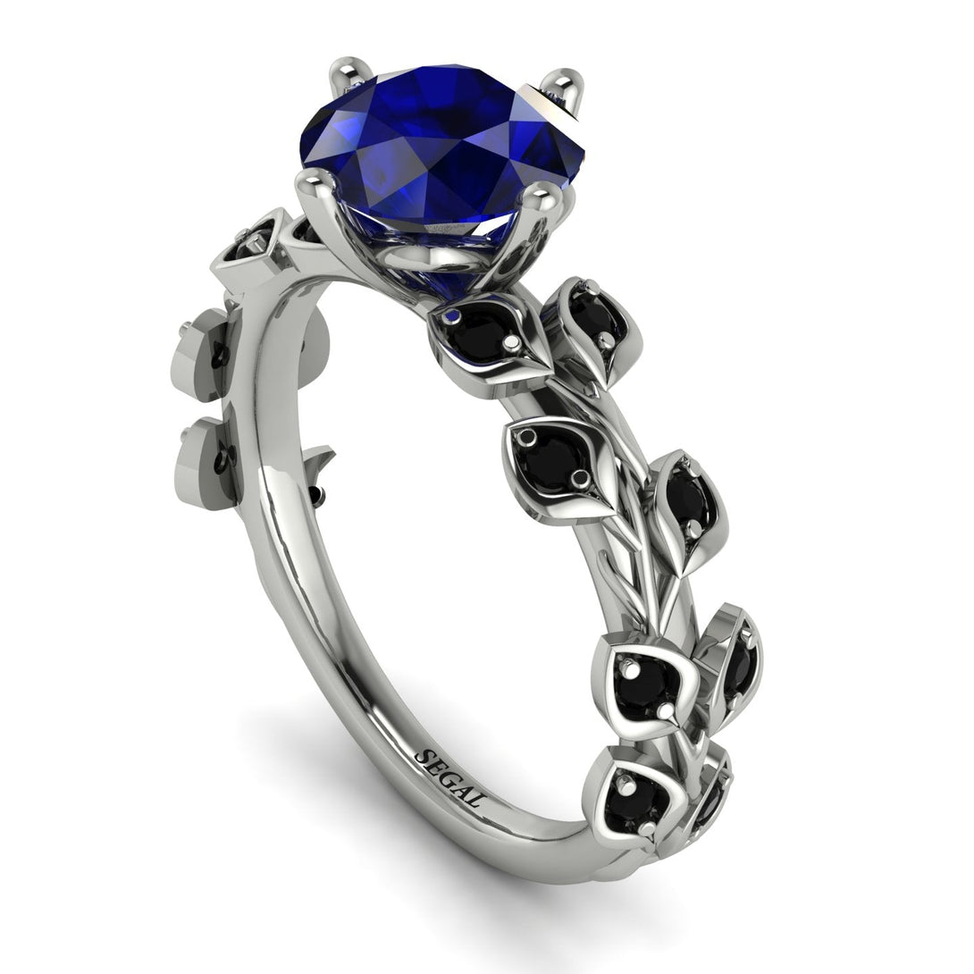 Leaves All Around Blue Sapphire White Gold Ring - Sydney 2ct No. 45