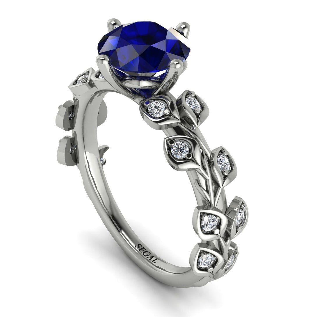 Leaves All Around Blue Sapphire White Gold Ring - Sydney 2ct No. 15