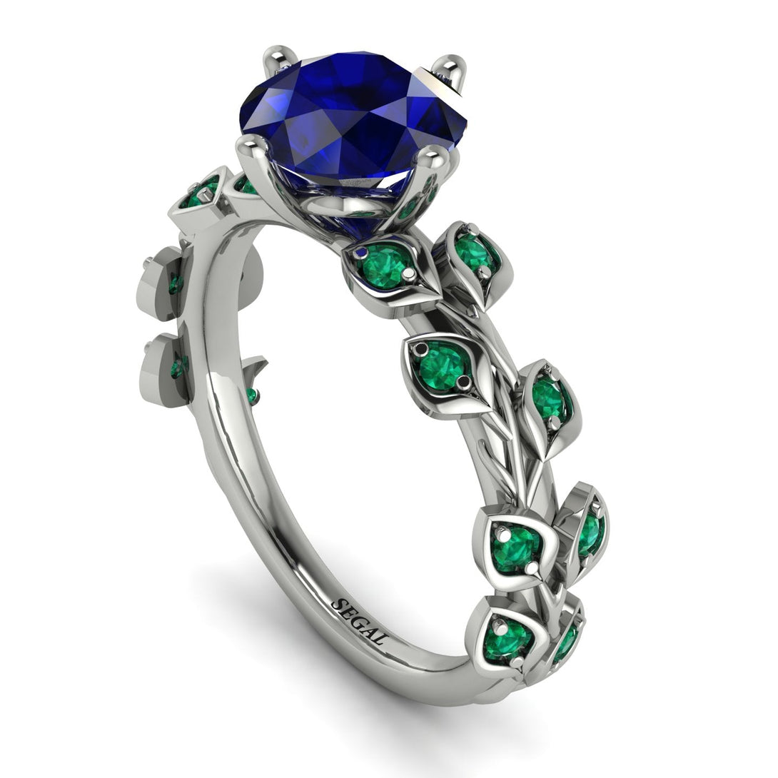 Leaves All Around Blue Sapphire White Gold Ring - Sydney 2ct No. 30