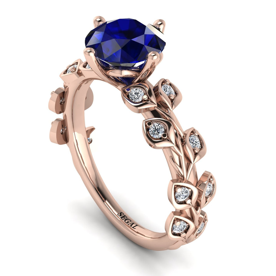 Leaves All Around Blue Sapphire Rose Gold Ring - Sydney 2ct No. 14
