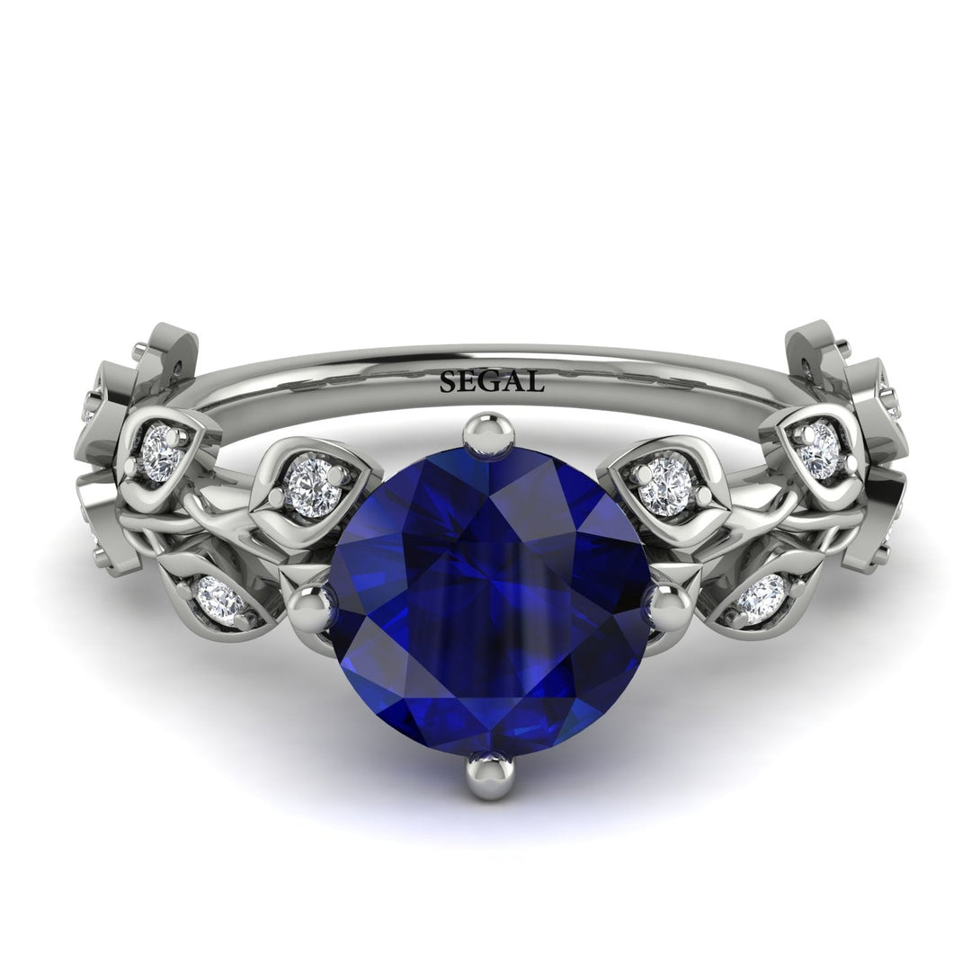 Leaves All Around Blue Sapphire White Gold Ring - Sydney 2ct No. 15