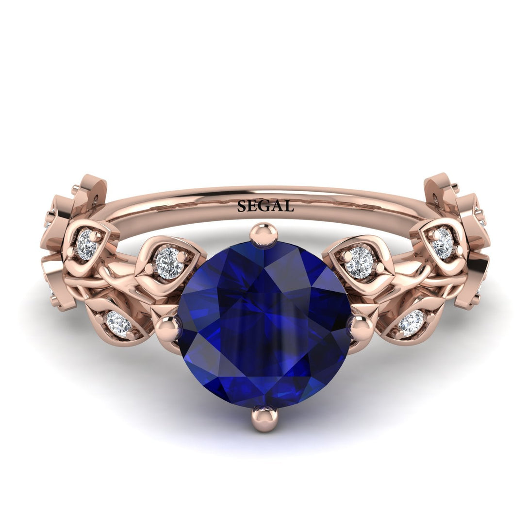 Leaves All Around Blue Sapphire Rose Gold Ring - Sydney 2ct No. 14