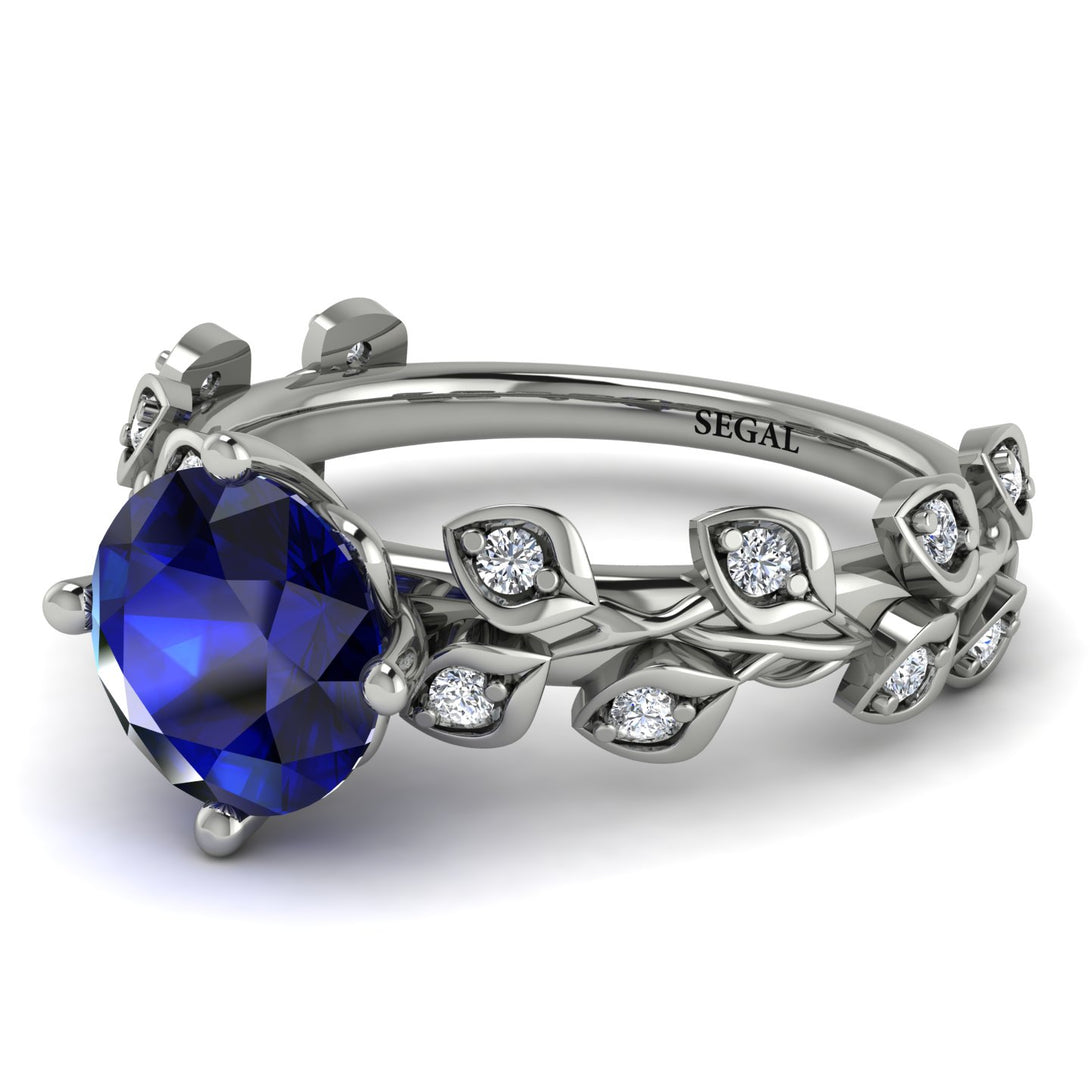 Leaves All Around Blue Sapphire White Gold Ring - Sydney 2ct No. 15