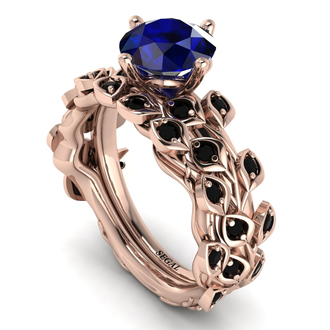 Leaves All Around Blue Sapphire Wedding Bridal Set - Sydney 2ct No. 44