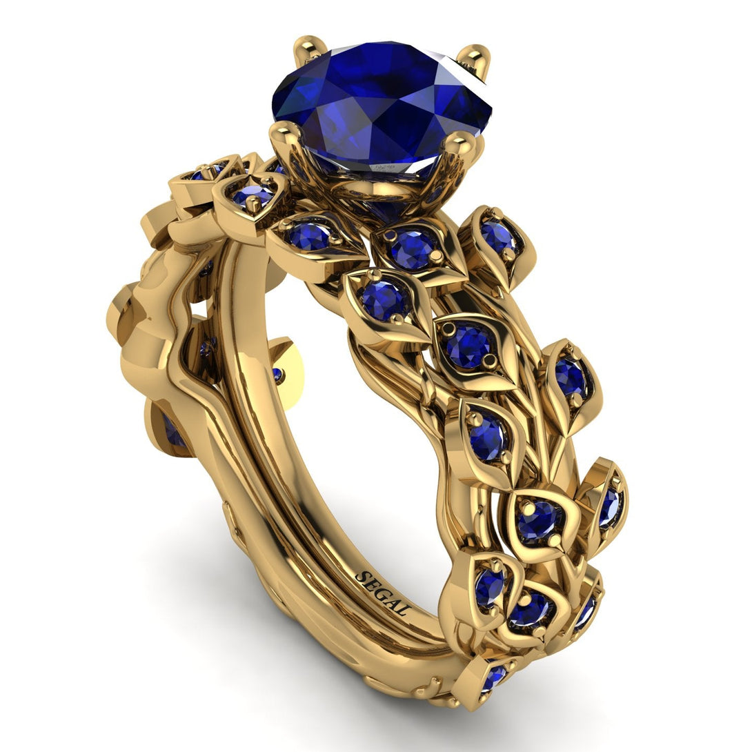 Leaves All Around Blue Sapphire Wedding Bridal Set - Sydney 2ct No. 73