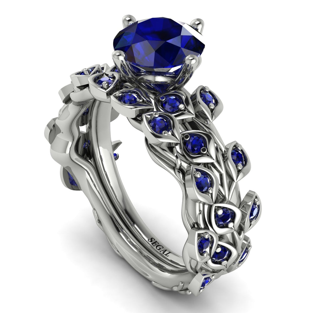 Leaves All Around Blue Sapphire Wedding Bridal Set - Sydney 2ct No. 75