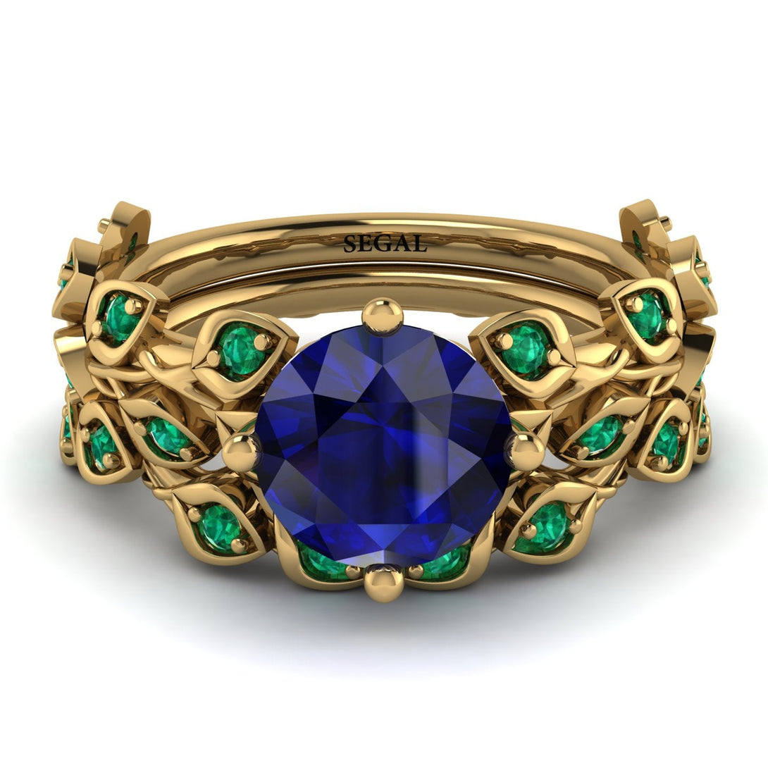 Leaves All Around Blue Sapphire Wedding Bridal Set - Sydney 2ct No. 28