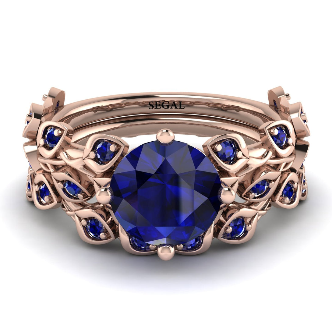 Leaves All Around Blue Sapphire Wedding Bridal Set - Sydney 2ct No. 74