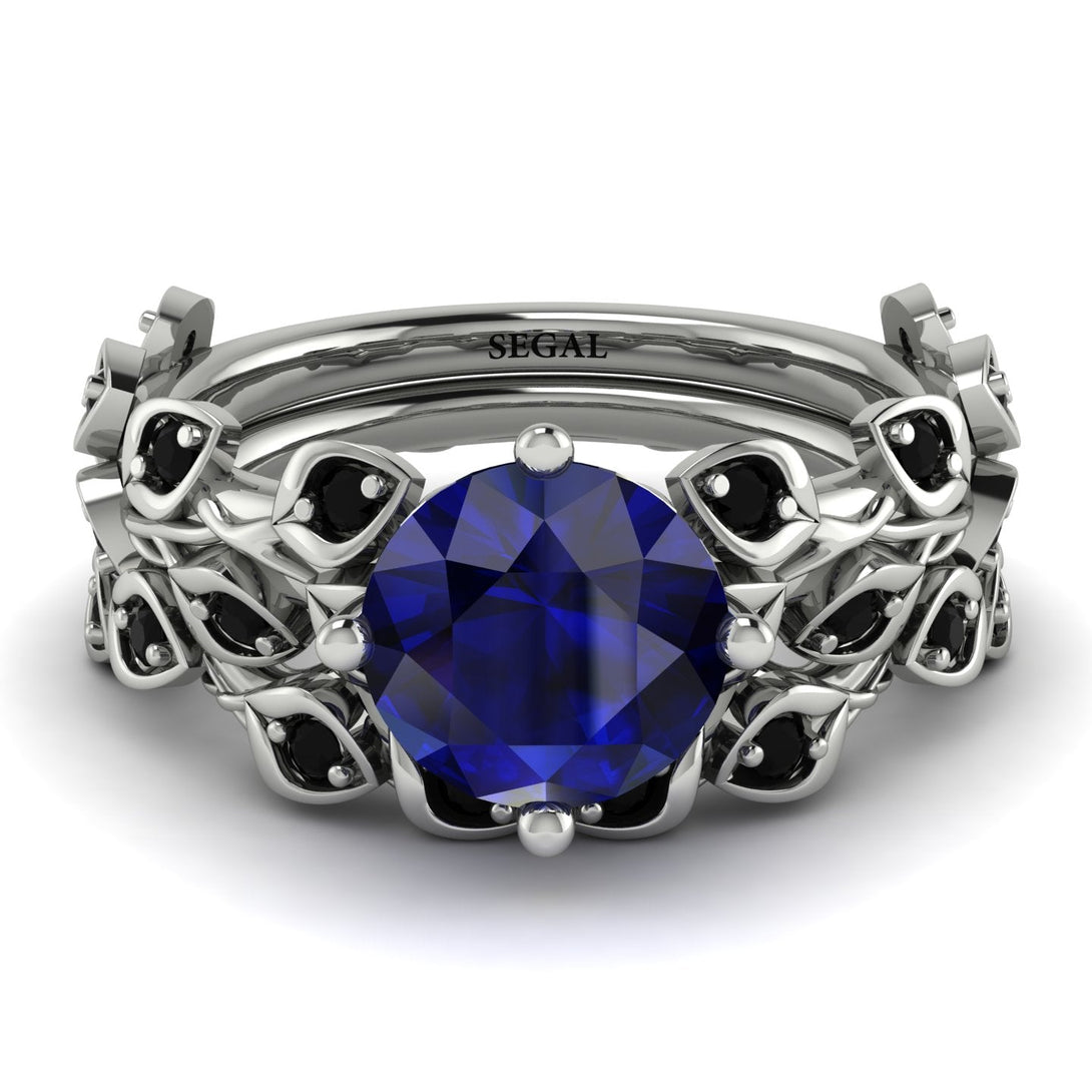 Leaves All Around Blue Sapphire Wedding Bridal Set - Sydney 2ct No. 45