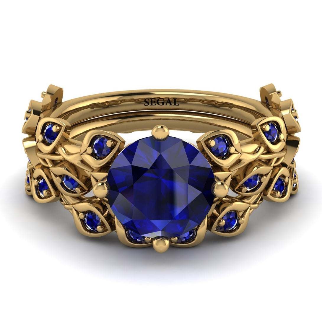 Leaves All Around Blue Sapphire Wedding Bridal Set - Sydney 2ct No. 73