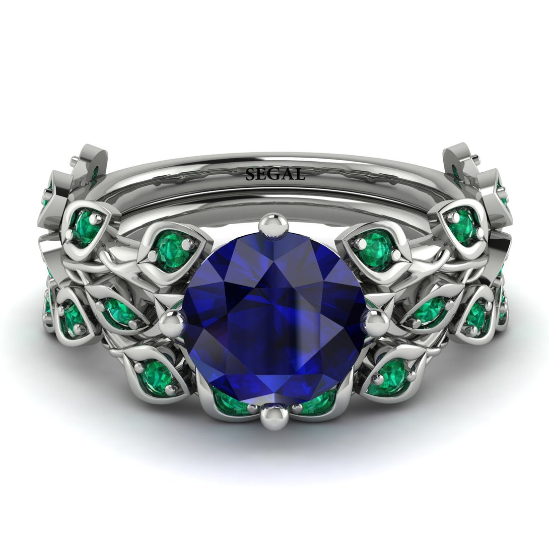 Leaves All Around Blue Sapphire Wedding Bridal Set - Sydney 2ct No. 30