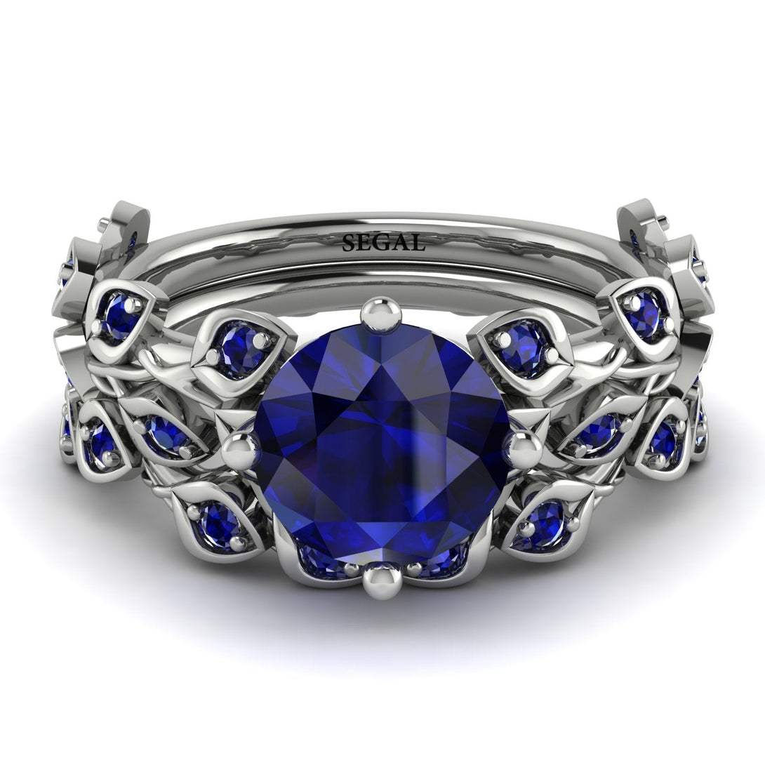 Leaves All Around Blue Sapphire Wedding Bridal Set - Sydney 2ct No. 75