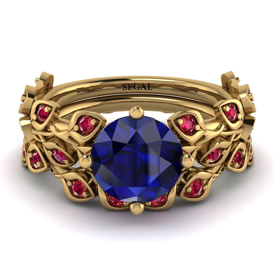 Leaves All Around Blue Sapphire Wedding Bridal Set - Sydney 2ct No. 58