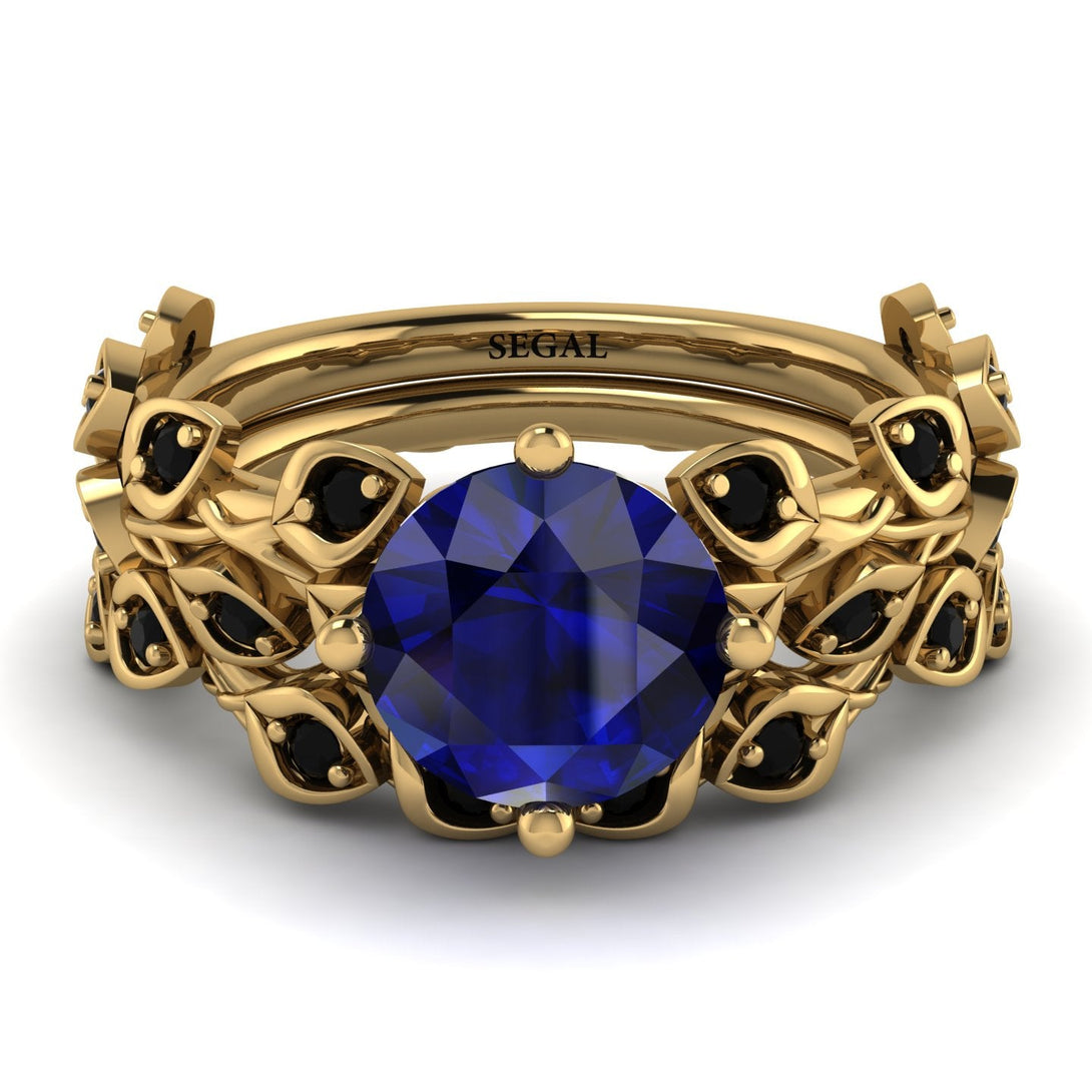 Leaves All Around Blue Sapphire Wedding Bridal Set - Sydney 2ct No. 43