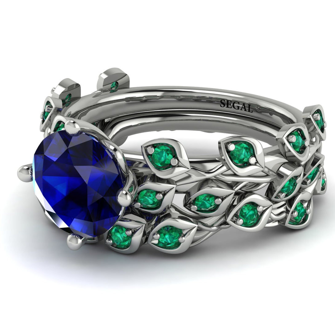 Leaves All Around Blue Sapphire Wedding Bridal Set - Sydney 2ct No. 30