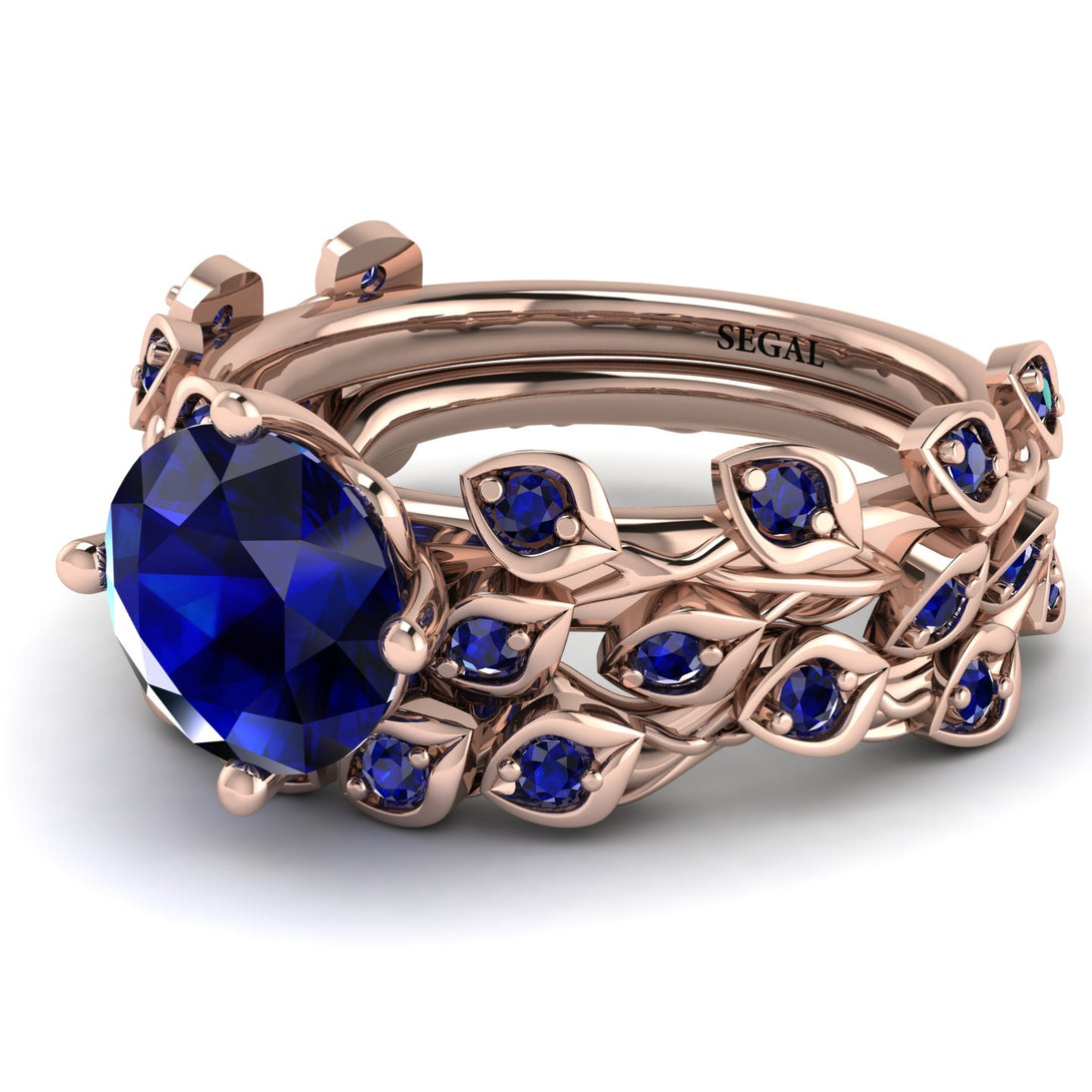 Leaves All Around Blue Sapphire Wedding Bridal Set - Sydney 2ct No. 74