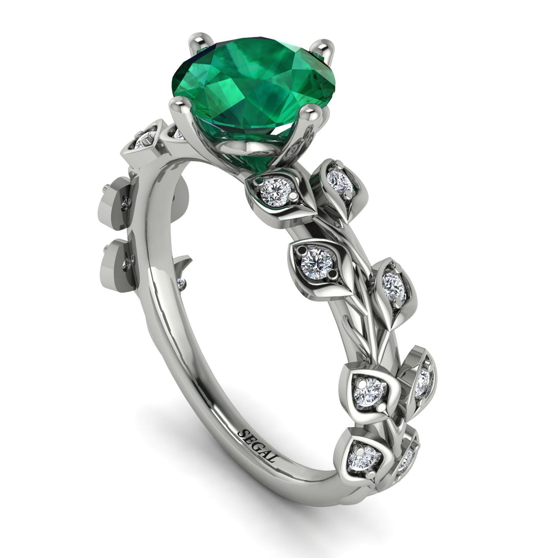 Leaves All Around White Gold Emerald Ring - Sydney 2ct No. 6