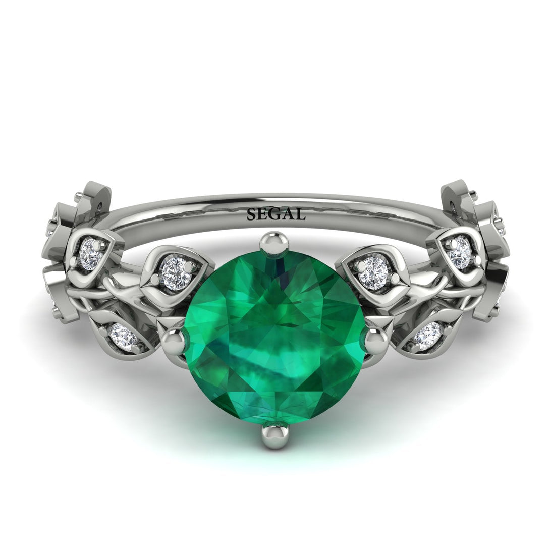 Leaves All Around White Gold Emerald Ring - Sydney 2ct No. 6