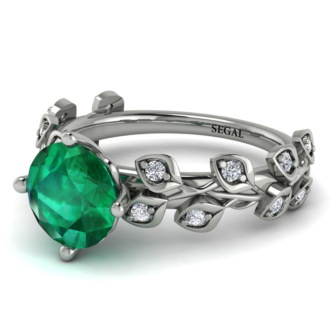Leaves All Around White Gold Emerald Ring - Sydney 2ct No. 6