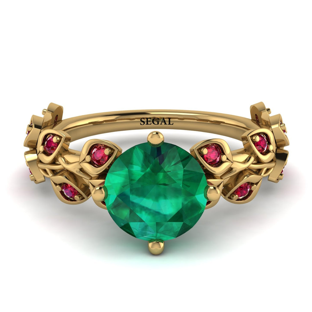 Leaves All Around Yellow Gold Emerald Ring - Sydney 2ct No. 49