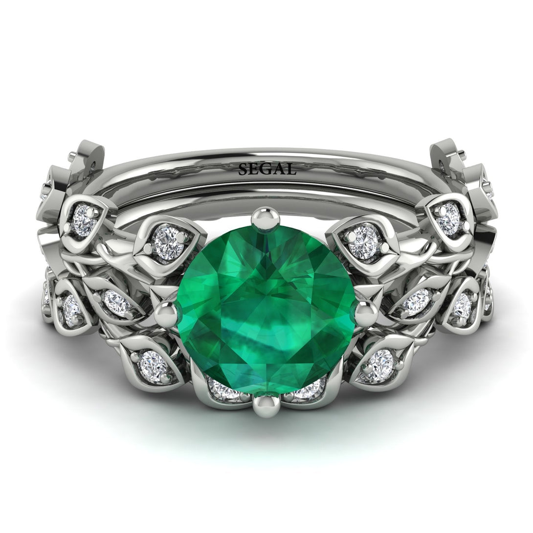 Leaves All Around Green Emerald Wedding Bridal Set - Sydney 2ct No. 6