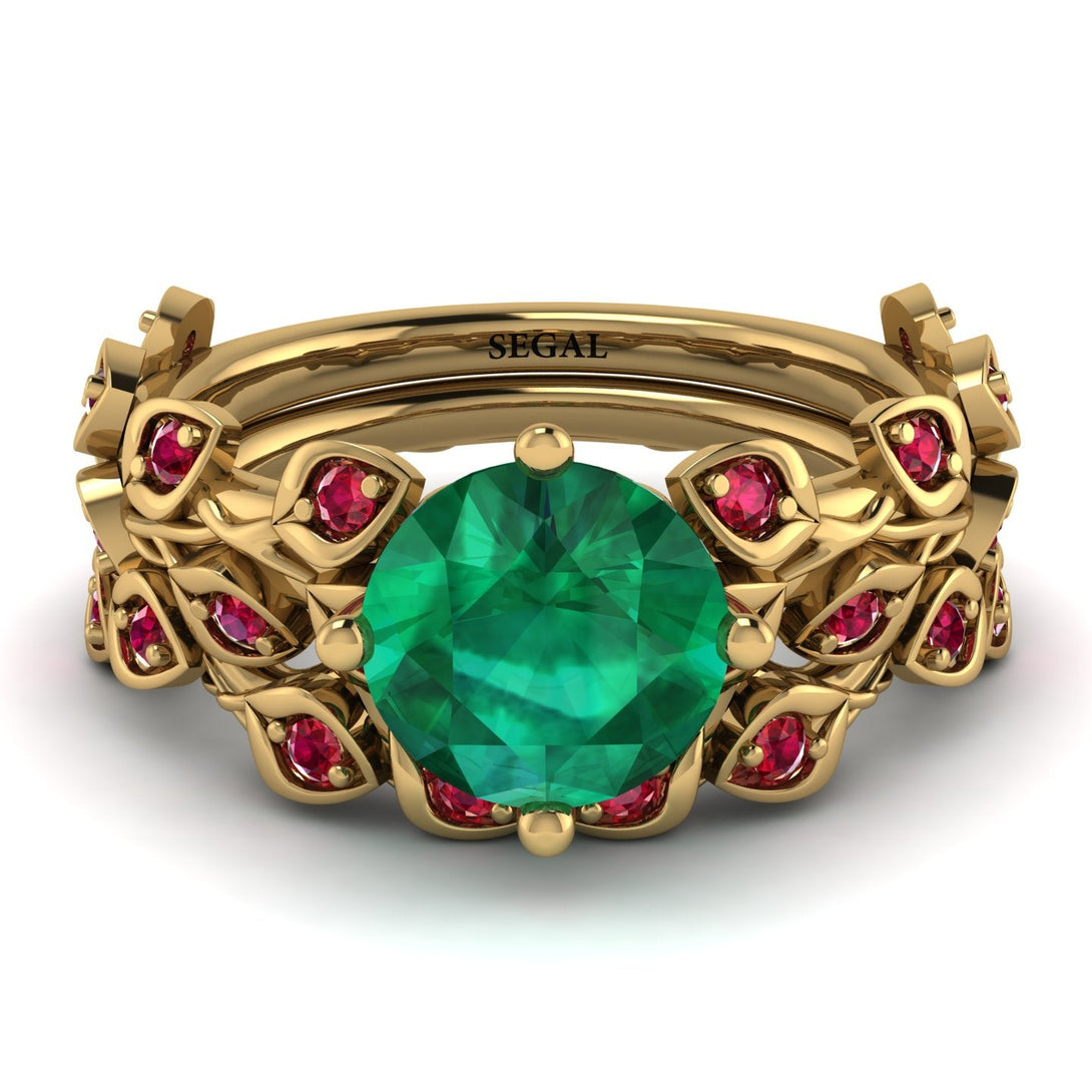 Leaves All Around Green Emerald Wedding Bridal Set - Sydney 2ct No. 49