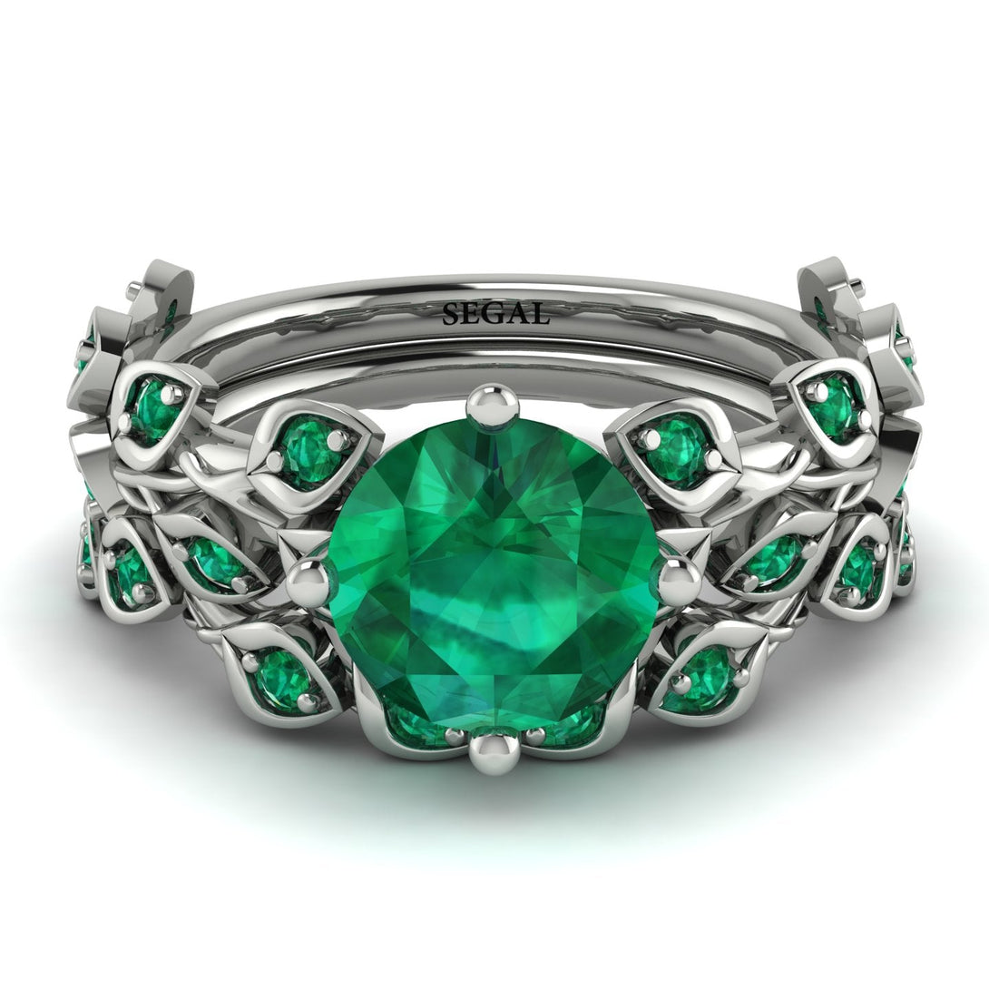 Leaves All Around Green Emerald Wedding Bridal Set - Sydney 2ct No. 21