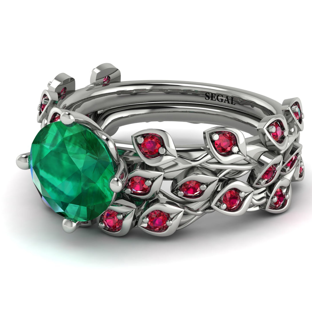 Leaves All Around Green Emerald Wedding Bridal Set - Sydney 2ct No. 51