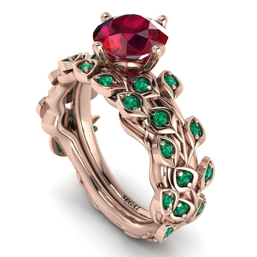 Leaves All Around Red Ruby Wedding Bridal Set - Sydney 2ct No. 26