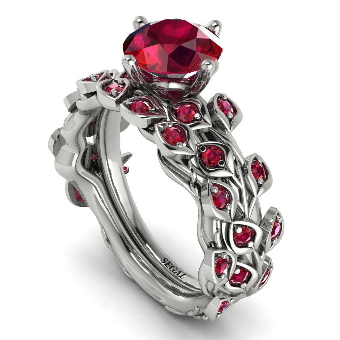 Leaves All Around Red Ruby Wedding Bridal Set - Sydney 2ct No. 57