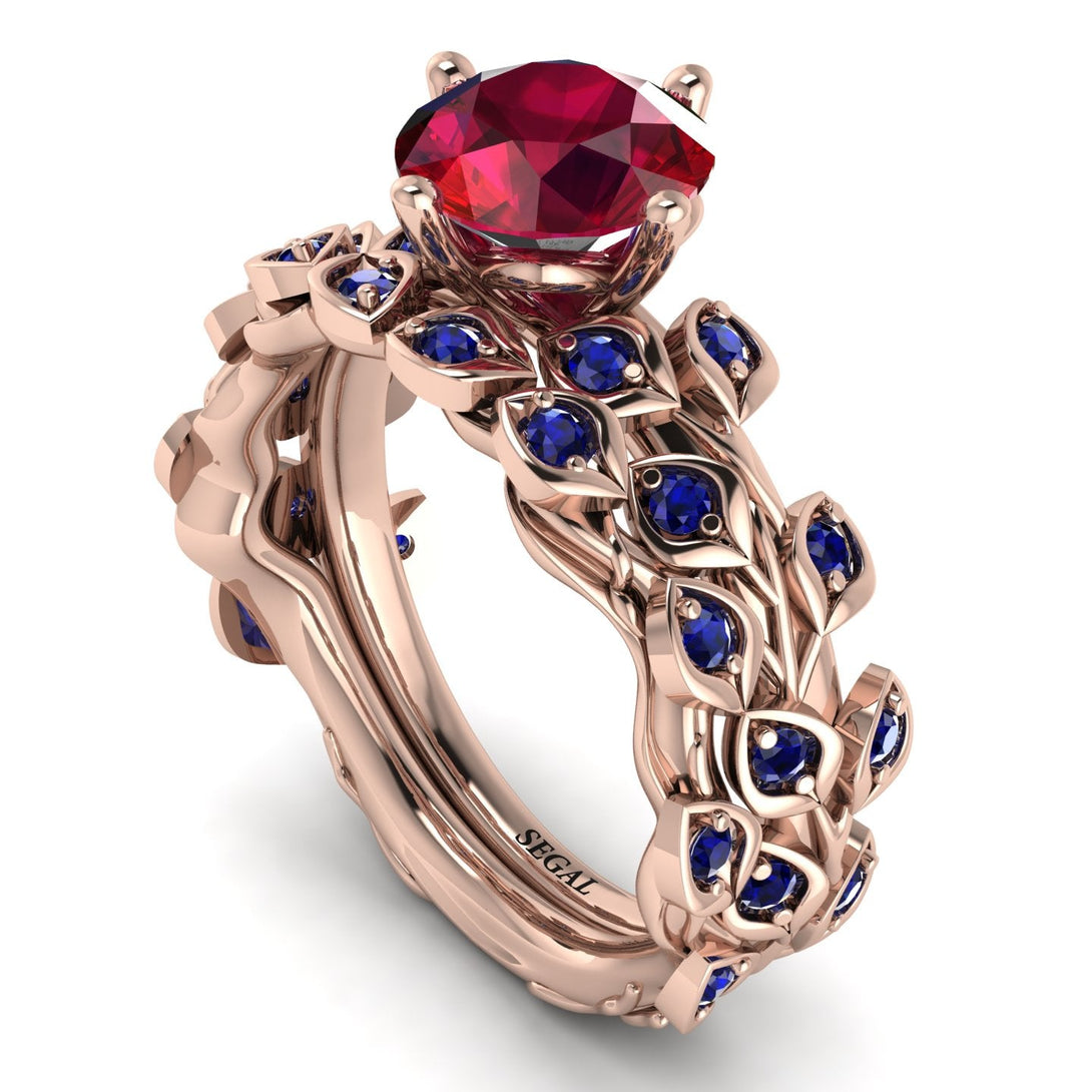 Leaves All Around Red Ruby Wedding Bridal Set - Sydney 2ct No. 71