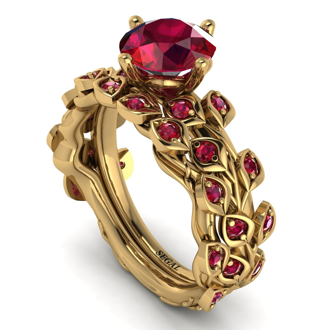 Leaves All Around Red Ruby Wedding Bridal Set - Sydney 2ct No. 55