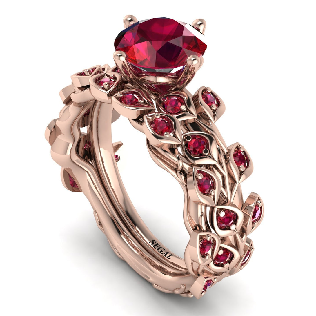 Leaves All Around Red Ruby Wedding Bridal Set - Sydney 2ct No. 56