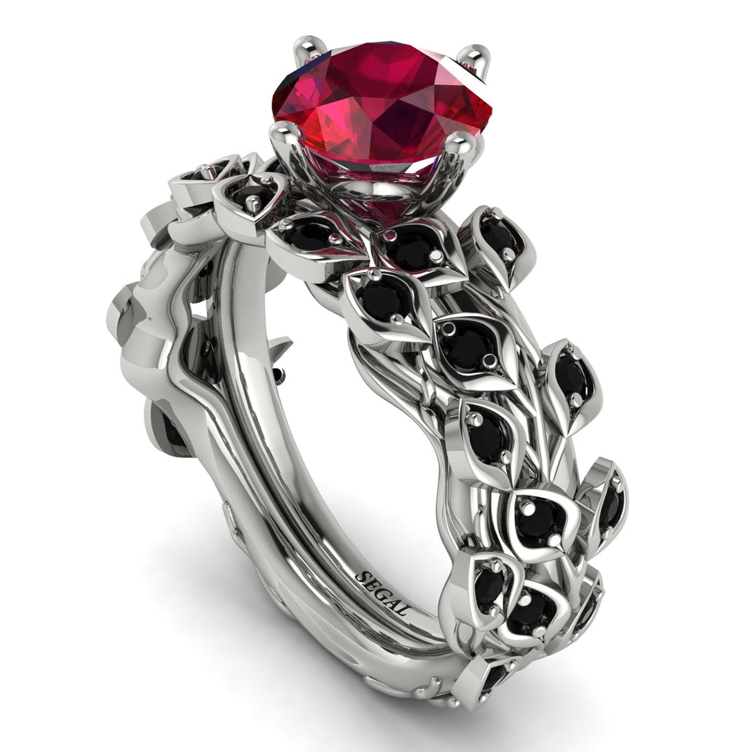 Leaves All Around Red Ruby Wedding Bridal Set - Sydney 2ct No. 42