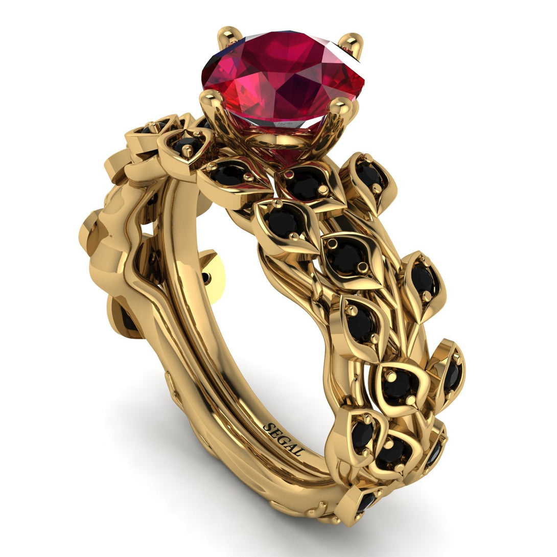 Leaves All Around Red Ruby Wedding Bridal Set - Sydney 2ct No. 40