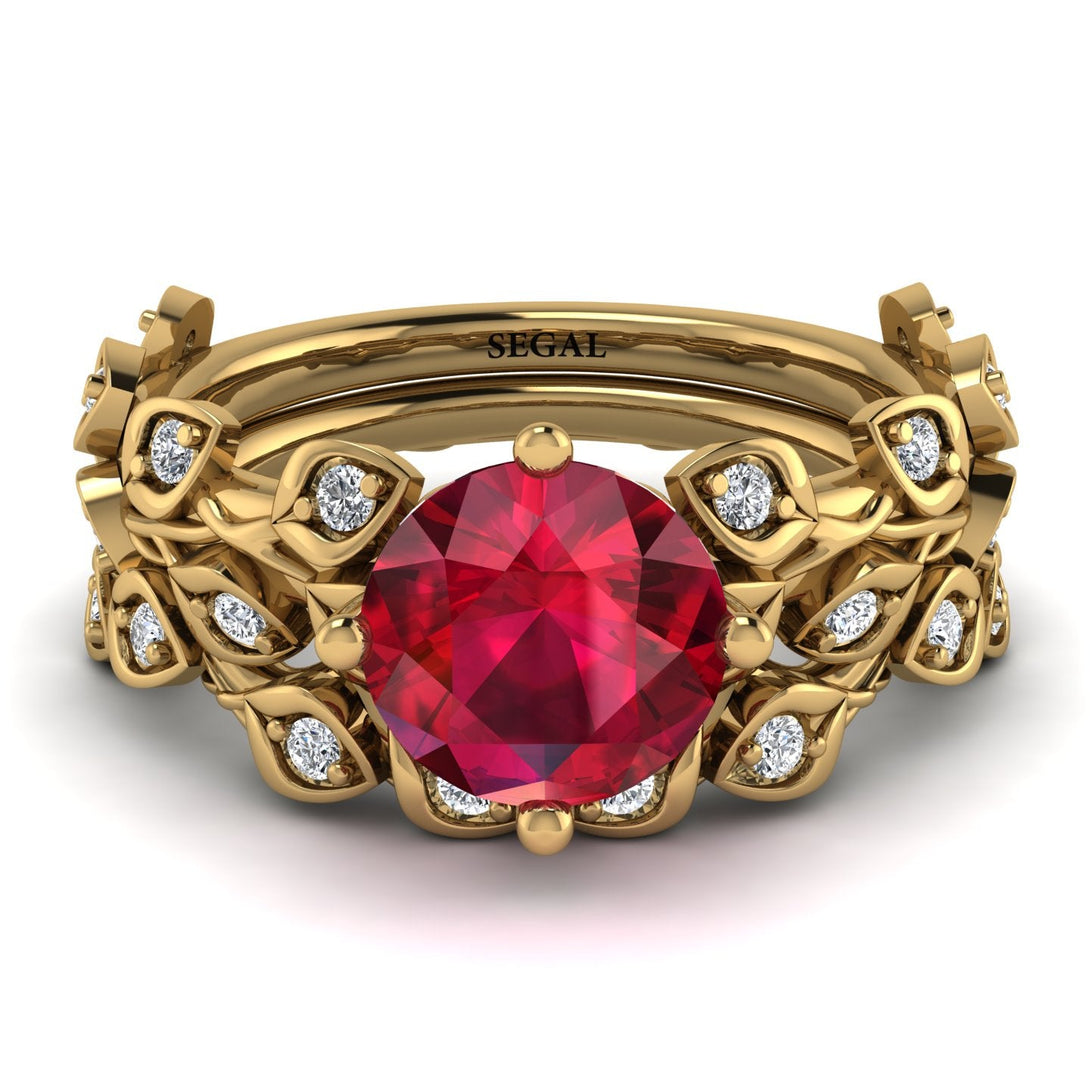 Leaves All Around Red Ruby Wedding Bridal Set - Sydney 2ct No. 10